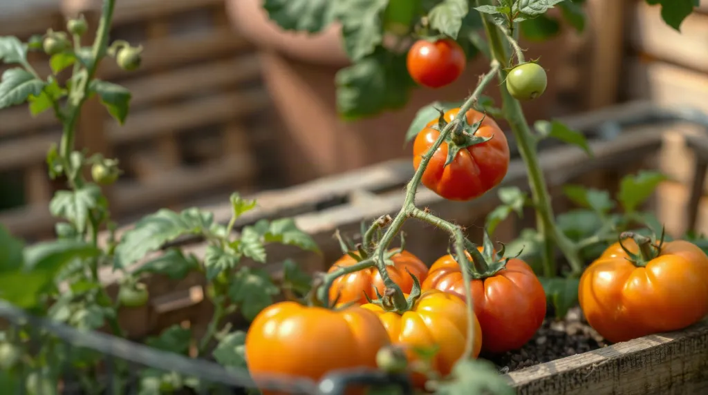 Choux et tomates plantés côte à côte dans un potager