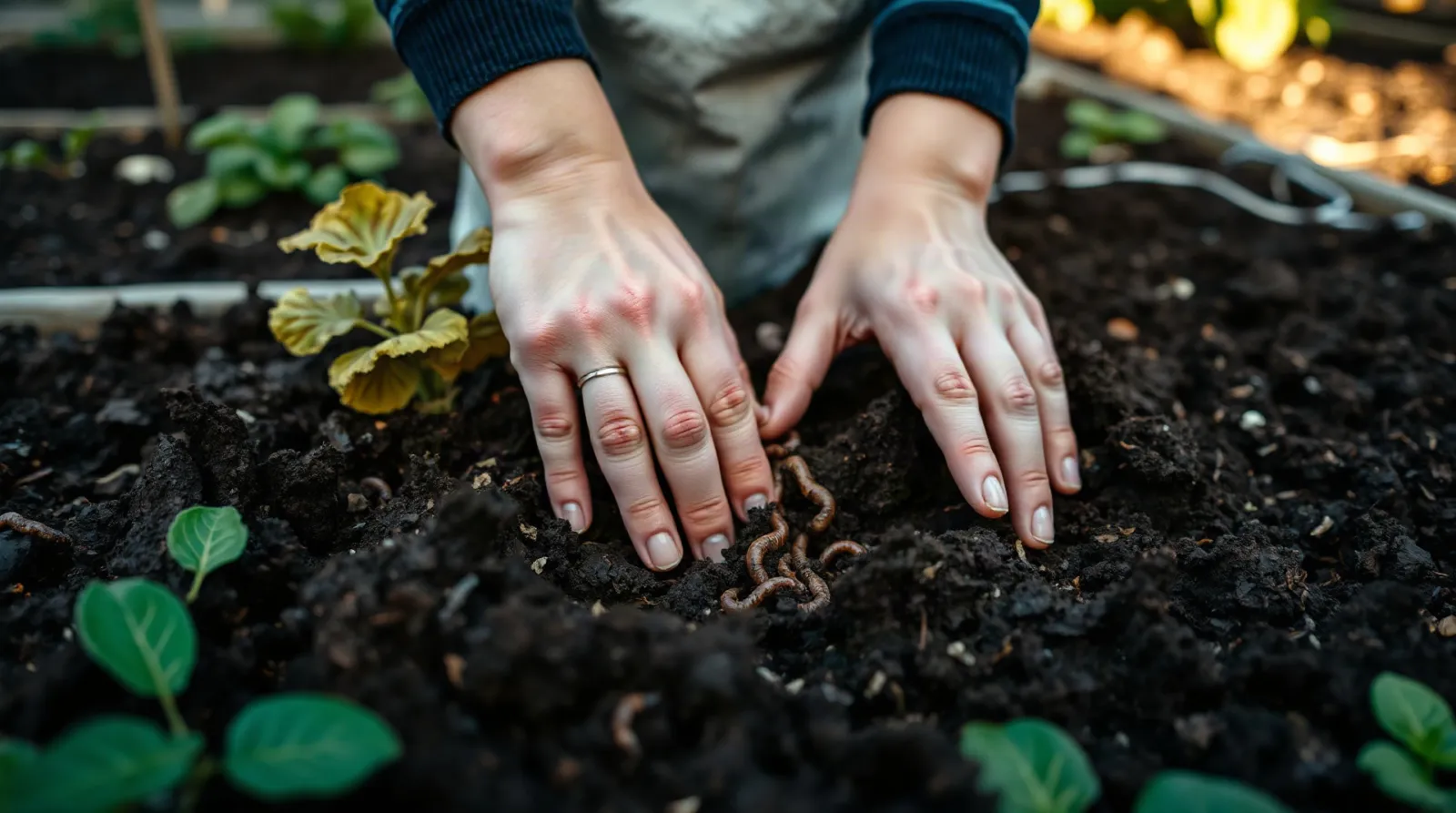 Couches organiques d'une lasagne potager en décomposition