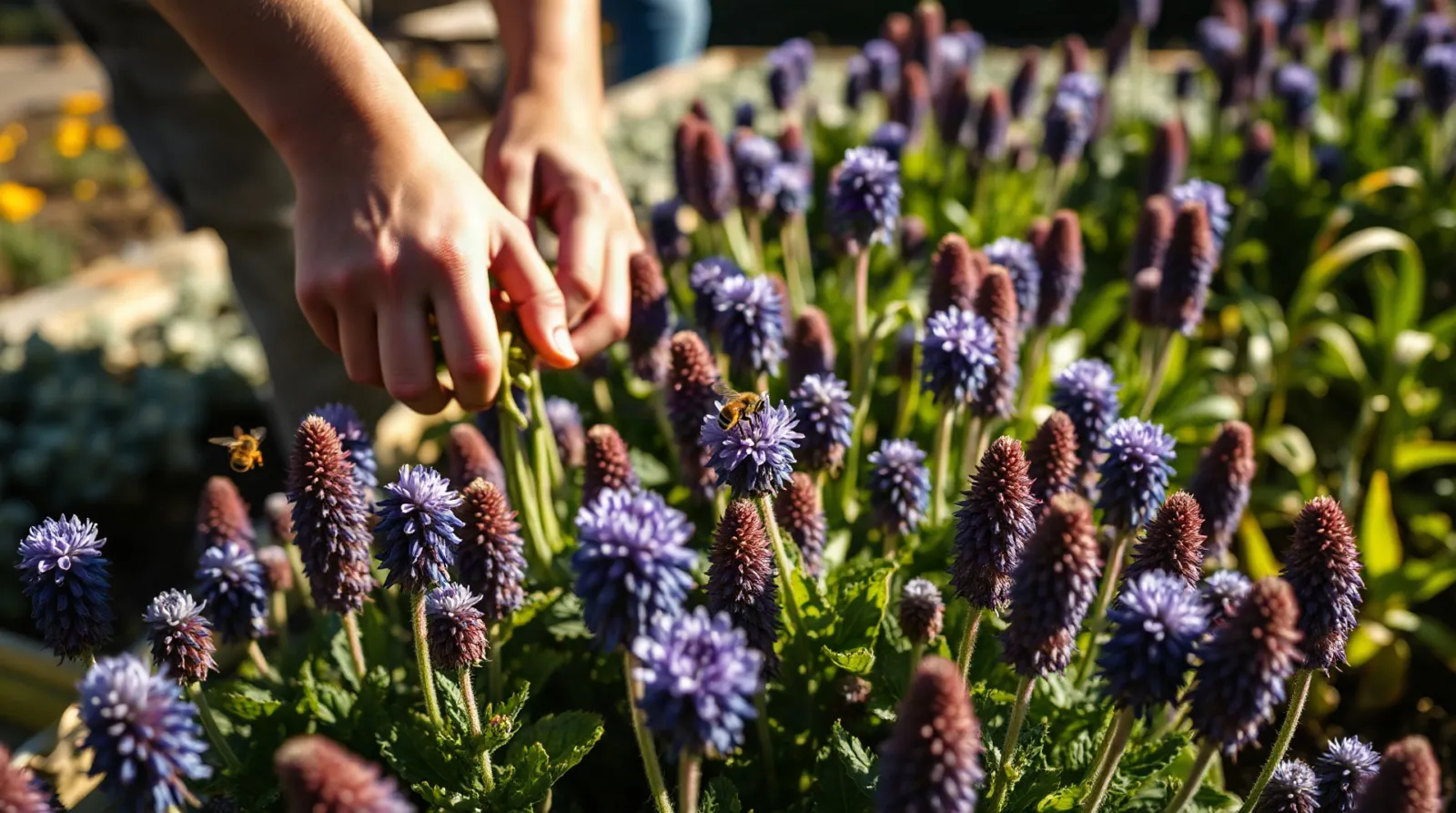Floraison de phacélie dans un jardin potager