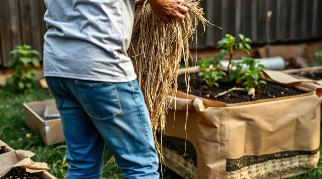 Montage d'une butte lasagne dans un jardin potager