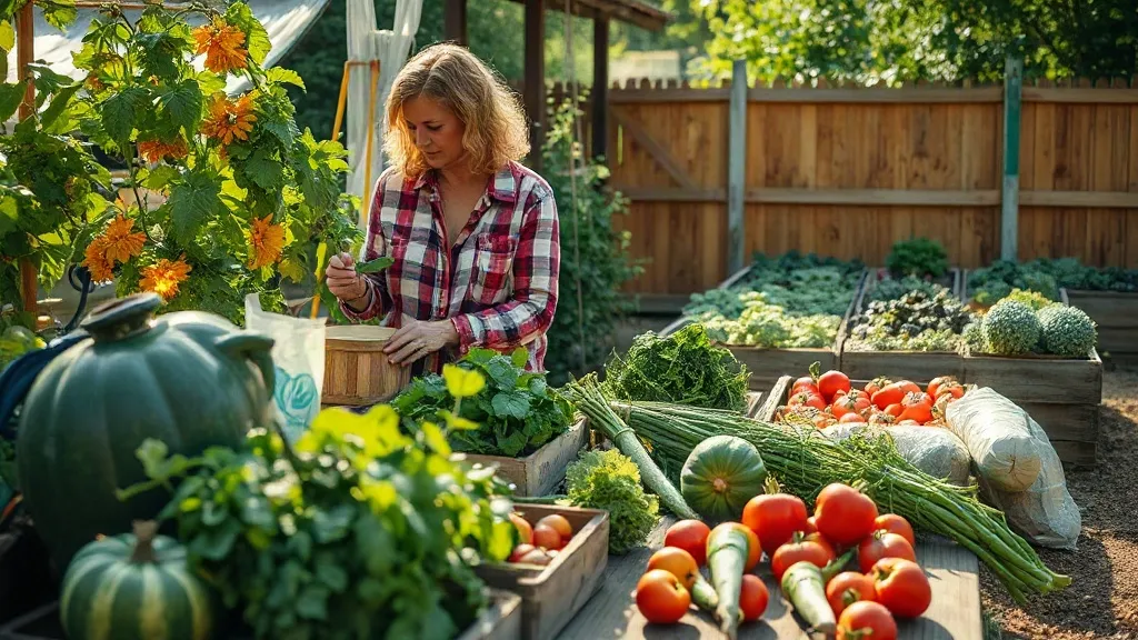 Récolte de légumes dans un jardin potager familial