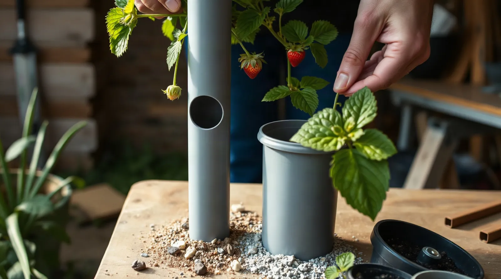 Plantation des fraisiers niveau par niveau dans la tour