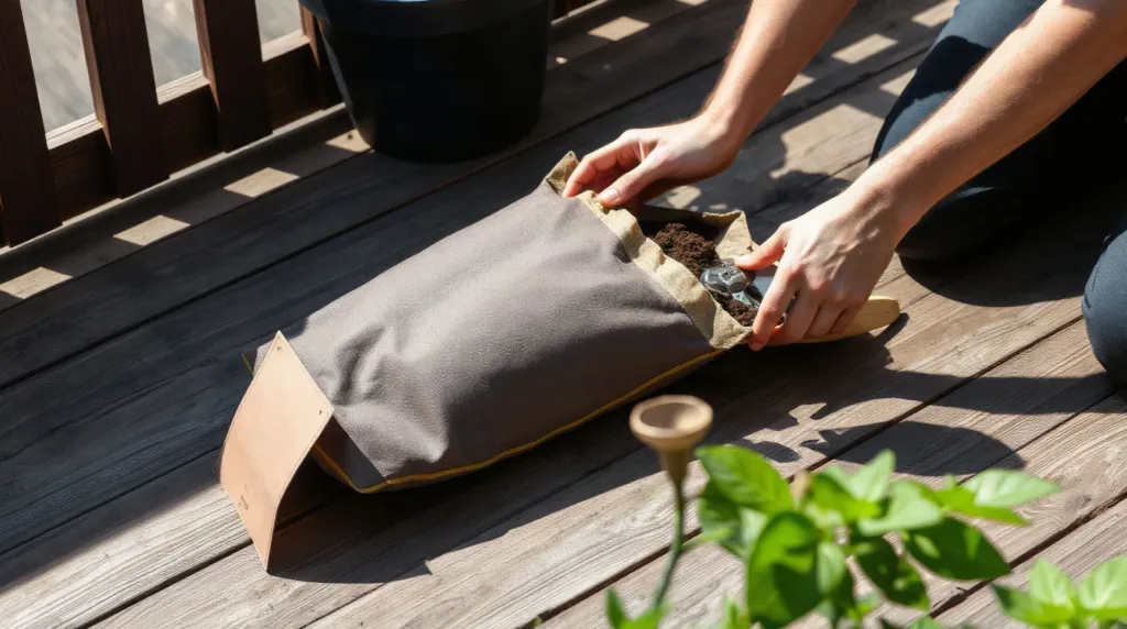 Sac de terreau 70 litres posé sur une terrasse