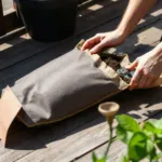 Sac de terreau 70 litres posé sur une terrasse