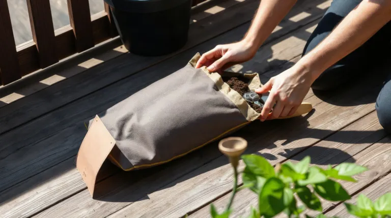 Sac de terreau 70 litres posé sur une terrasse
