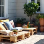 Salon de jardin en palettes sur terrasse