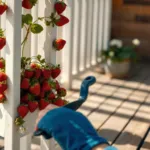 Tour à fraisier verticale sur une terrasse ensoleillée