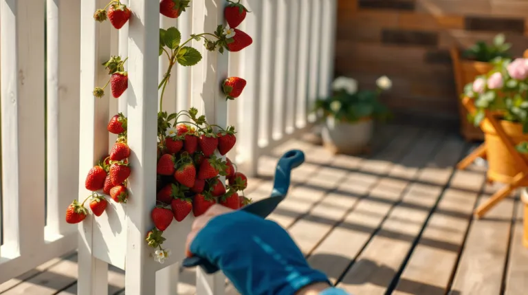 Tour à fraisier verticale sur une terrasse ensoleillée